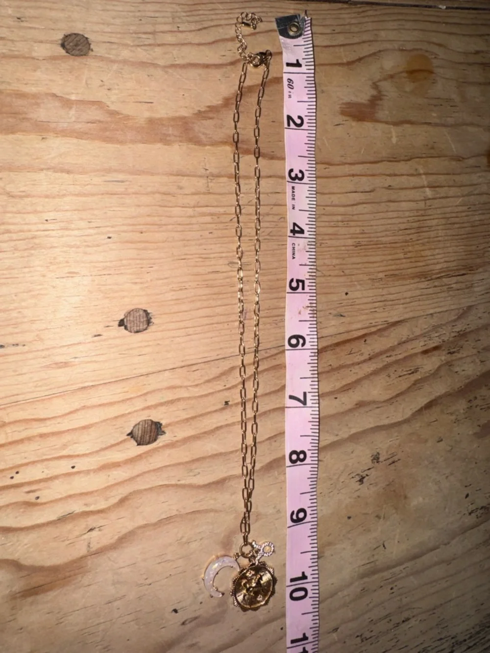 Gold Taurus Medallion Necklace with Opalescent Moon Charm - Picture 2 of 5